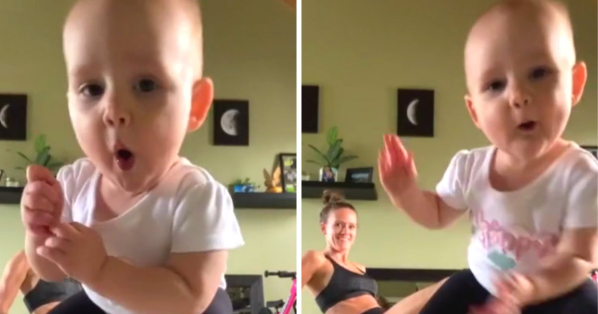 Baby bombs mom’s workout video with adorable dance moves and steals spotlight